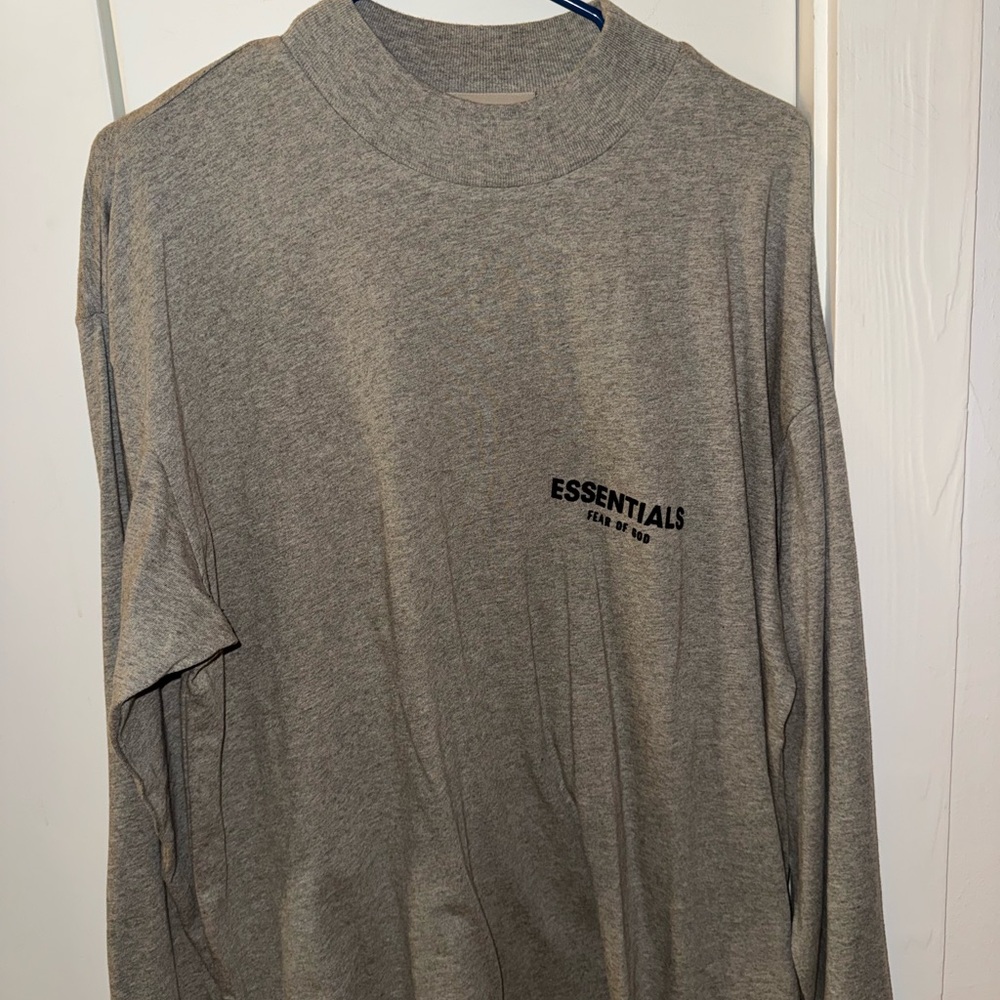 Essentials Men's Long Sleeve Tee in Heather Gray with Chest Logo